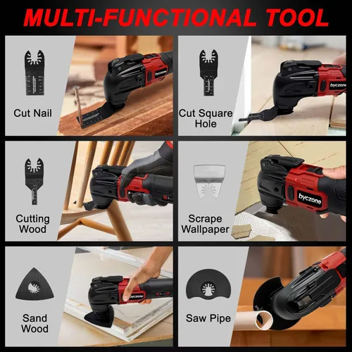 Miniatura 7 de Multiherramientas oscilantes para batería Milwaukee de 18 V, multiherramienta inalámbrica con 6 velocidades variables 8,500-21,000 RPM, 23 piezas