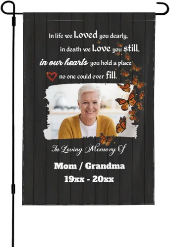 Miniatura 23 de Bandera de memoria personalizada con nombre de foto, fecha, letrero funerario personalizado, bandera conmemorativa personalizable para jardín, Cielo