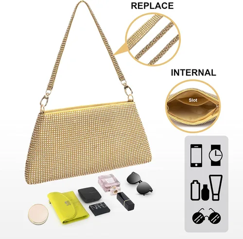 Miniatura 5 de Desy & Feeci Bolso de noche para mujer, bolso de mano completo con diamantes de imitación para mujer, dama, niña, novia, graduación, cóctel, fiesta