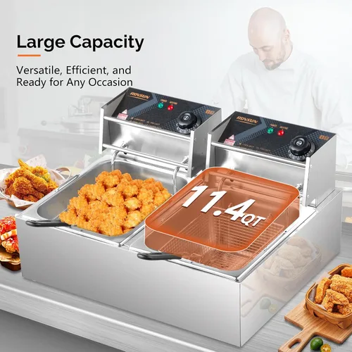 Miniatura 2 de ROVSUN Freidora eléctrica profunda de 22.8QT/21.6L, freidora profunda comercial con tapas y cestas para encimera, freidora de grasa de cocina