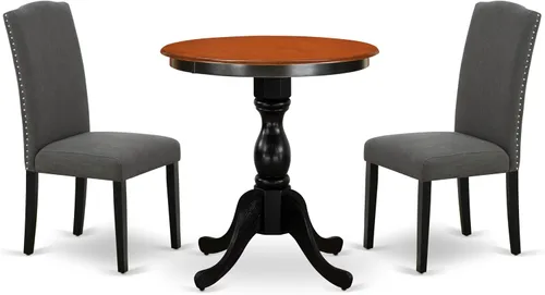 East West Furniture ESEN3-BCH-20 - Juego de mesa y sillas de cocina de 3 piezas contiene una mesa redonda de comedor con pedestal y 2 sillas Parsons