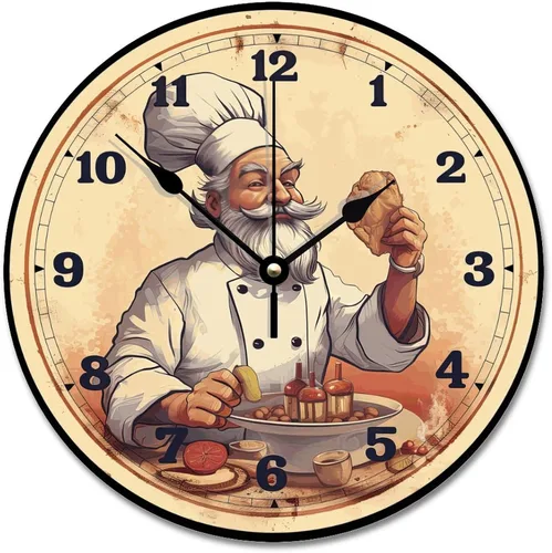 Miniatura 9 de ArogGeld Chef - Reloj de pared de cocina de madera, 10 silencioso, sin tictac, de cuarzo, funciona con pilas, para sala de estar, dormitorio