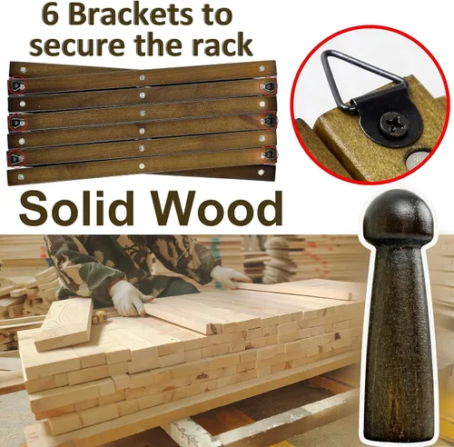 Miniatura 5 de WEBI Acordeón para colgar en la pared, percha de pared para sombreros, acordeón, expandible, de madera, montado en la pared, estante de gancho