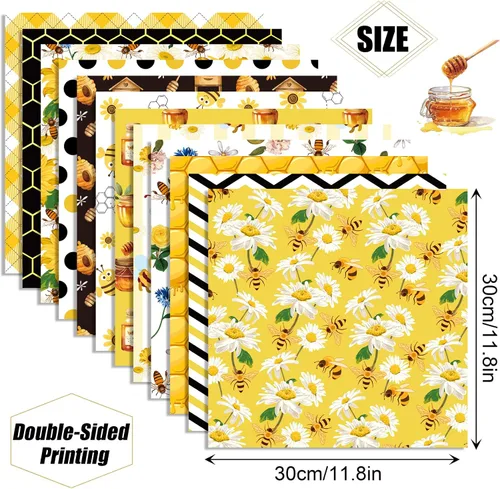 Miniatura 2 de Papel de recortes de abejas de 12 x 12 pulgadas, doble cara, 24 hojas de papel decorativo de panal de abejas amarillo y negro con patrón especial