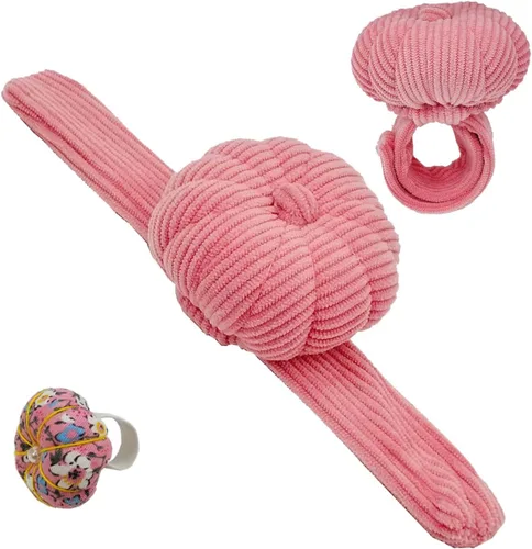 Alfiletero elástico en forma de calabaza con anillo para la muñeca, almohadón para agujas de costura y manualidades DIY con 1 banda elástica,