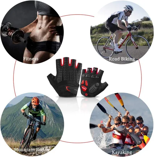 Miniatura 5 de ROCKBROS Guantes de ciclismo de carretera para hombres y mujeres Guantes de viaje medio dedo guantes de ciclismo con gel acolchado absorción