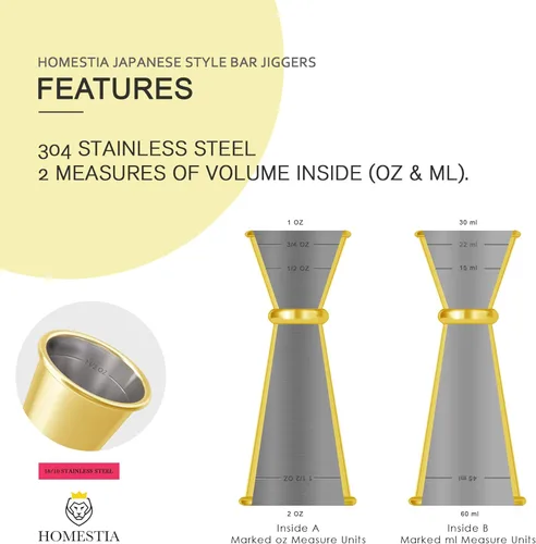 Miniatura 8 de Homestia 2 piezas de doble jigger y jigger de cóctel de acero inoxidable de 1 oz 2 onzas, herramientas de medición de alchohol, jigger japonés