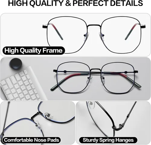 Miniatura 3 de Lentes de lectura de metal elegantes de gran tamaño para mujeres y hombres, marco grande con bloqueo de luz azul, lentes para lectura de computadora