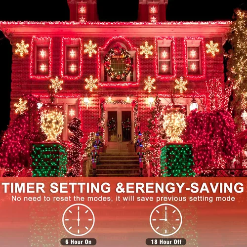 Miniatura 4 de Guirnalda de 120 luces LED rojas impermeables para exteriores, luces de Navidad rojas de 40 pies, 8 modos, cable transparente, guirnalda de luces