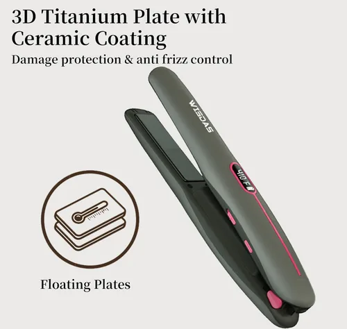 Miniatura 4 de Cepillo alisador de pelo inalámbrico, mini plancha plana recargable con control digital de temperatura (320-410°F), placas de titanio no dañadoras
