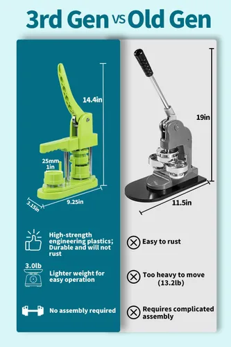 Miniatura 3 de Máquina para hacer botones Happizza, (3ª generación) sin instalación de 25 mm (1 pulgada) kit de máquina de prensa de botones de bricolaje, máquina