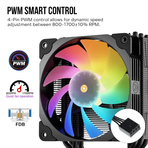 Miniatura 4 de Vetroo V5 Enfriador de aire para CPU con 5 tubos de calor 120mm FDB PWM Refrigeración del procesador para Intel LGA 1851/1700/1200/115X AMD AM5/AM4