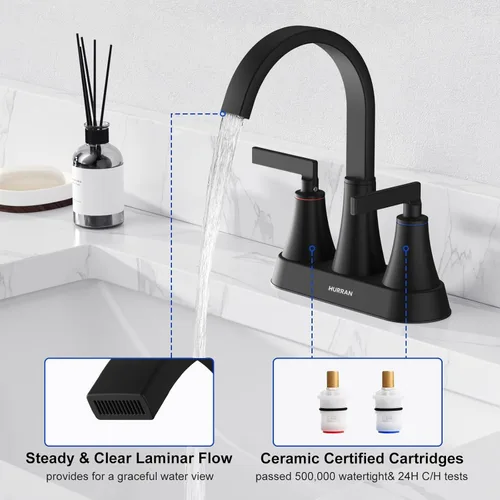 Miniatura 5 de Hurran - Grifo de acero inoxidable, de 4 pulgadas, 3 orificios con drenaje emergente y líneas de suministro, giratorio 360, para el lavabo del baño