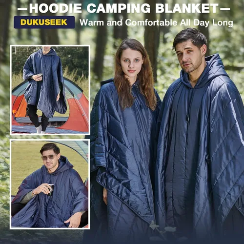 Miniatura 2 de DUKUSEEK - Manta de camping portátil para exteriores con capucha, manta grande plegable para mochileros con capucha para estadios, edredón ligero