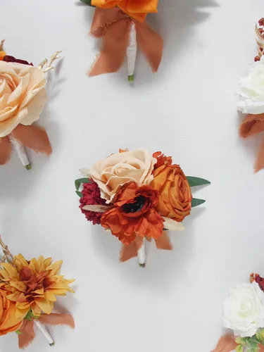 Miniatura 8 de Rinlong 6 centros de mesa de flores surtidos para bodas, mesas de otoño, centro de mesa, ramos de dama de honor de color naranja quemado, estante