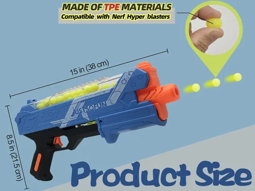 Miniatura 2 de Pistola Blaster con gafas protectoras y 300 rondas de hasta 110 FPS compatible con dardos Nerf Hyper Rounds, fácil de recargar, soporta hasta 50