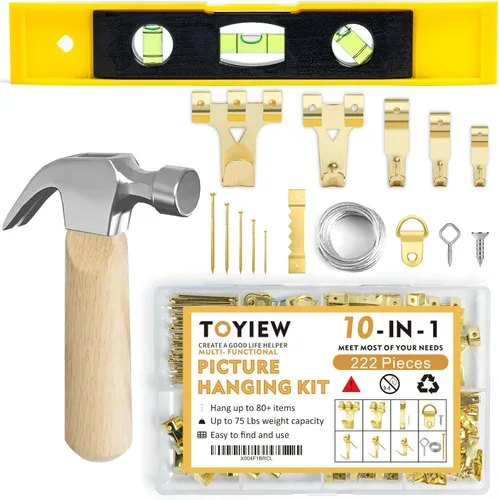 Miniatura 9 de Kit para colgar cuadros TOYIEW, 315 piezas de accesorios para colgar con ganchos, alambre, clavos, anilla en forma de D, kit para colgar en la pared