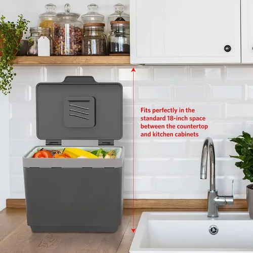 Miniatura 7 de GLAD Contenedor de abono para cocina, 1.5 galones, recipiente de plástico con cesta interior extraíble, soporte de almacenamiento de bolsas