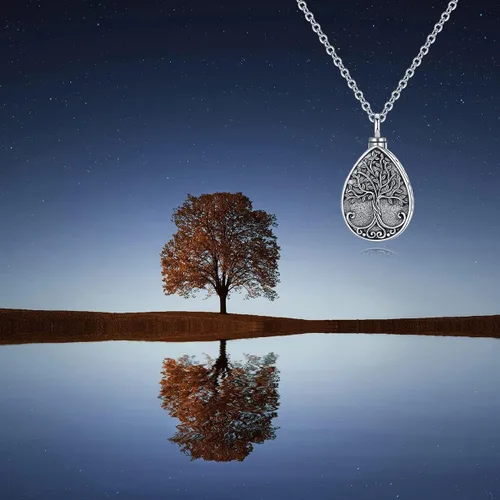 Miniatura 58 de Collar con colgante de urna de cenizas de cremación y árbol de la vida para mujer, plata de ley US1