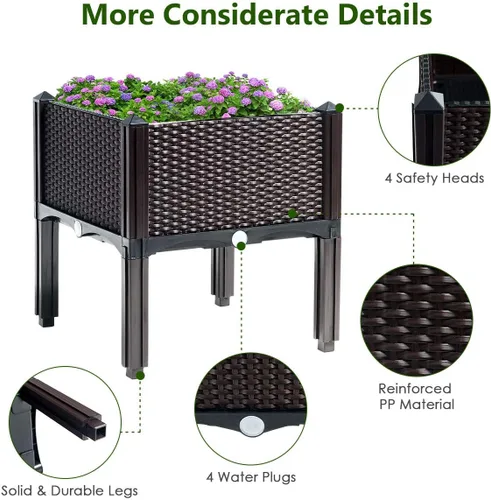 Miniatura 3 de Giantex Cama de jardín elevada, juego de 4 macetas elevadas con agujeros de drenaje para frutas y verduras, caja de plantación elevada al aire libre
