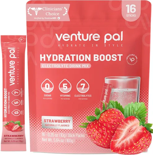 Venture Pal Paquetes de electrolitos en polvo sin azúcar, mezcla de bebida para hidratación rápida y recuperación de fiestas, 5 vitaminas y 7