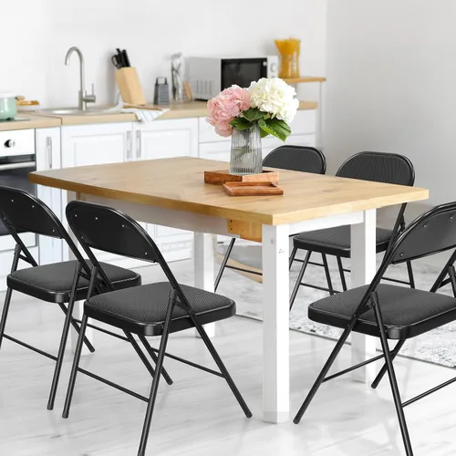 Miniatura 6 de VINGLI Paquete de 4 sillas plegables con asientos acolchados, marco de metal con asiento y respaldo de tela, capacidad de 350 libras, color negro