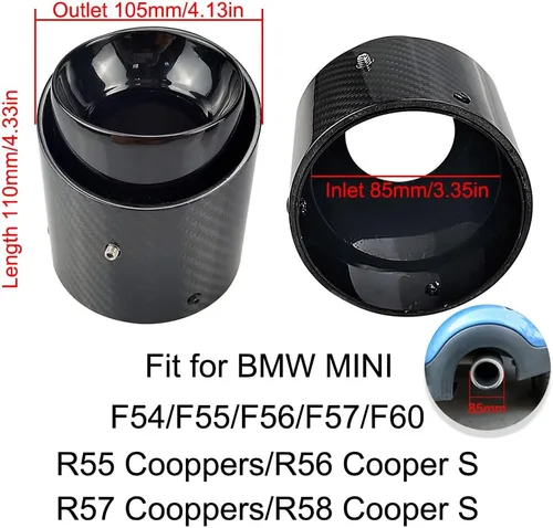 Miniatura 2 de 1 pieza de punta de escape de fibra de carbono para Mini Cooper F54/F55/F56/F57/F60/ Cooper S, 85 mm de entrada, punta de escape