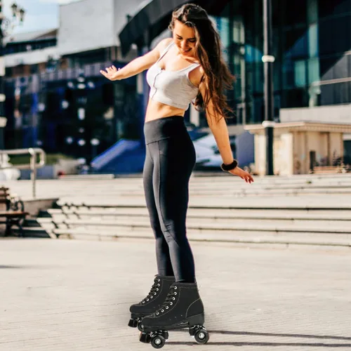Miniatura 4 de Patines de ruedas para mujeres y hombres, zapatos altos de piel de vacuno, patines clásicos de doble fila, patines de cuatro ruedas para hombres