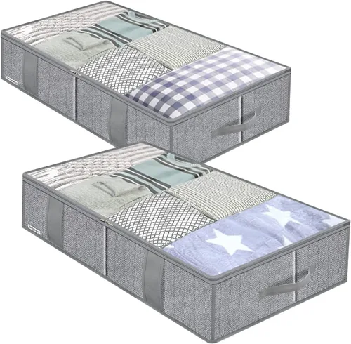Miniatura 12 de Onlyeasy - Bolsas de almacenamiento de tela para debajo de la cama con 4 asas, 2 cierres y ventana transparente grande, para ropa, mantas, ropa