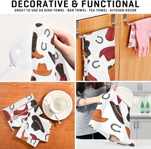 Miniatura 7 de GAIREG Juego de 6 toallas de cocina grandes con diseño de botas vaqueras retro, 28 x 18 pulgadas, toallas de mano de primavera a granel