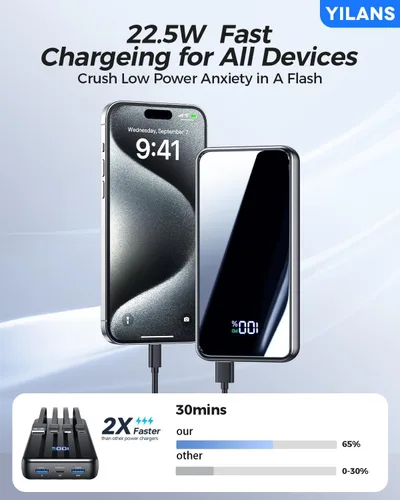 Miniatura 6 de Cargador portátil, cargador de batería de 50000 mAh, cable integrado, 22.5 W PD USB C de entrada y salida de carga rápida, batería externa con 6