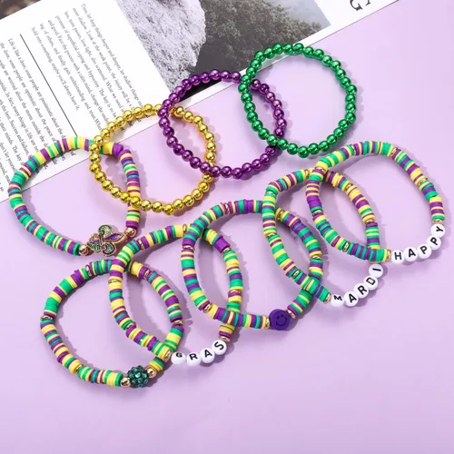 Miniatura 5 de Surfer Heishi - Pulseras apilables para mujer, apilables, de vinilo arcoíris, disco de arcilla, pulseras elásticas para la amistad, joyería bohemia
