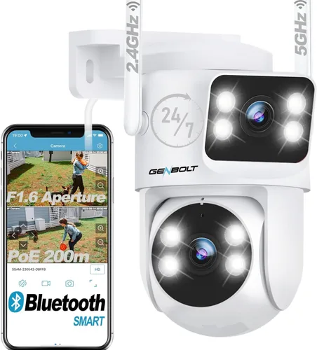 GENBOLT PTZ Cámara de seguridad WiFi para exteriores con doble lente, vigilancia CCTV con doble vista, almacenamiento en la nube actualizado con