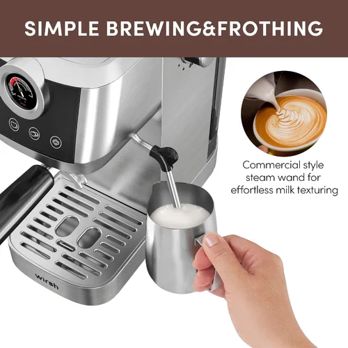 Miniatura 4 de Máquina de espresso Wirsh, máquina de espresso semiautomática de 20 bares con medidor de presión, varilla de vapor, máquina de café expresso