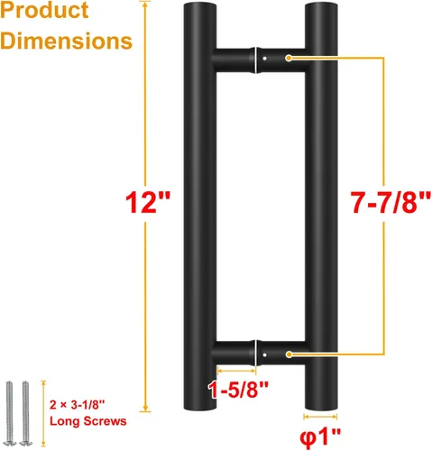 Miniatura 2 de Manijas Redondas de Puerta de Granero Negro Mate 12"/24"/36"/48"/59", Manija Larga de Puerta Francesa de Empujar y Tirar de Doble Cara, Manijas