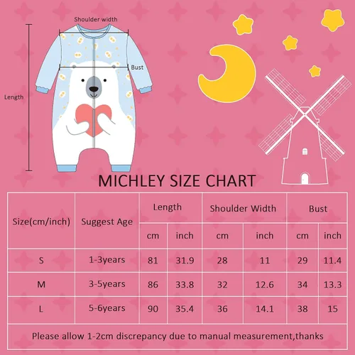 Miniatura 3 de MICHLEY Saco de dormir para bebé, manga larga con pies, manta de invierno para niños y niñas, oso, 1-3 años
