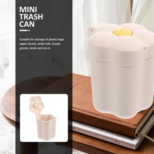 Miniatura 4 de Cabilock Mini basurero de escritorio con tapa en forma de flor, cubo de basura pequeño para oficina, dormitorio, organización de mesa