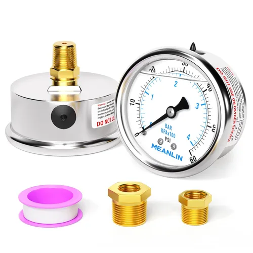 Miniatura 82 de MEANLIN MEASURE - Manómetro de acero inoxidable, relleno de líquido, esfera con cara de 2.5 pulgadas, NPT de 1/4 de pulgada, agua, aceite y gas