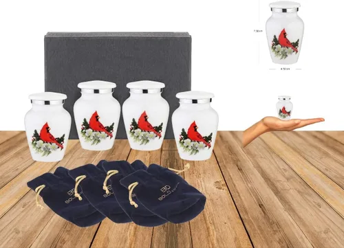 Miniatura 3 de BOLD & DIVINE Urnas pequeñas de recuerdo de pájaro cardenal para cenizas humanas Hecho a mano Juego de 4 mini urnas con caja y embudo
