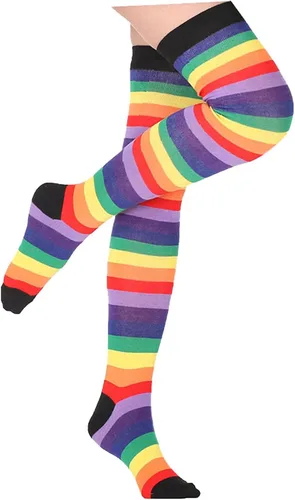 Miniatura 4 de Awlsyj 6 pares de calcetines altos a la rodilla calcetines largos hasta el muslo de Halloween bruja y cosplay calcetines para mujeres y niñas
