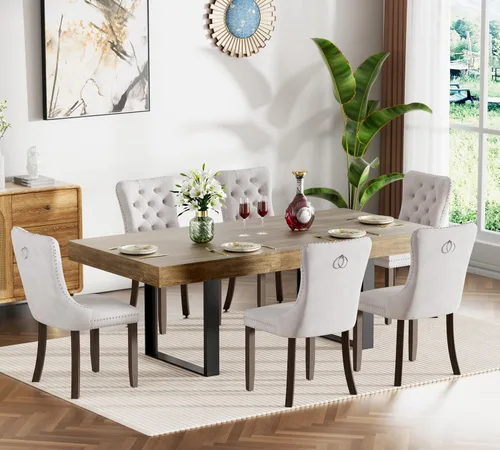Miniatura 34 de Juego de mesa de comedor extensible marrón de 7 piezas para 6, 63 a 78.74 pulgadas, moderno juego de mesa de cocina y comedor, mesa de comedor Mesa