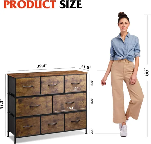 Miniatura 3 de WLIVE Cómoda de 8 cajones para dormitorio, cómoda de tela con gran unidad de cajones de almacenamiento para entrada, cómoda de cajones para sala
