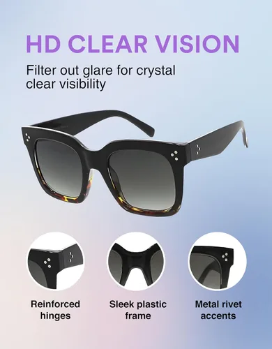 Miniatura 23 de zeroUV - Gafas de sol cuadradas retro de moda de gran tamaño para mujer estilo vintage 1.969 pulgadas