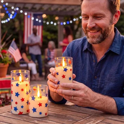 Miniatura 7 de Blosssound 3 Pack 4th of July Flameless Candles Battery Operated Independence Day Stars in Blue Red Flameless Flickering Candles LED for Gifts Home