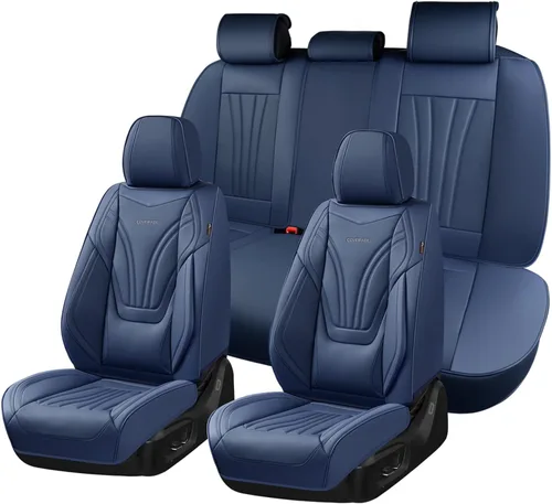 Miniatura 34 de Coverado Fundas para Asientos de Coche, Protector de Asiento con Soporte Lumbar y Reposacabezas Removible, Cojín de Asiento de Piel Transpirable
