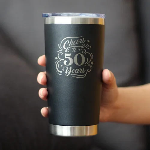 Miniatura 3 de Cheers to 50 Years - Vaso de café aislado con tapa deslizante - Taza aislada de acero inoxidable - Regalo para 50 aniversario - Negro