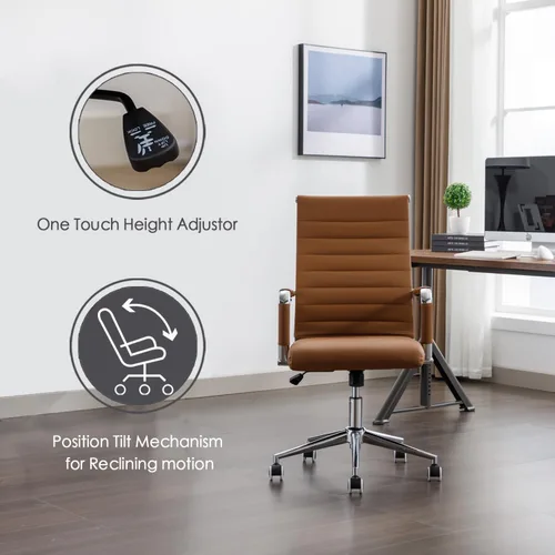 Miniatura 3 de Silla de escritorio de oficina de cuero, sillas de sala de conferencias con ruedas, silla ejecutiva moderna de respaldo alto, ergonómica giratoria