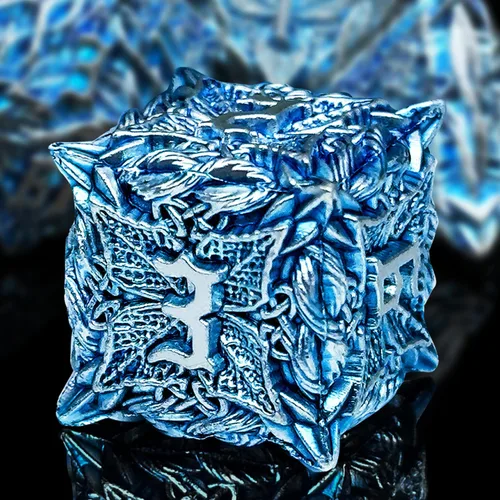 Miniatura 12 de Juego de dados de metal con hojas de vid mágicas huecas, juego de 7 dados para juegos de rol, dados de D&D Dungeons and Dragons