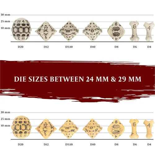 Miniatura 6 de Juego de dados DND - Juego de 7 dados poliédricos de calavera y hueso RPG - D20, D12, D10, D10, D8, D6 y D4 caras. Regalo genial y único para Hueso
