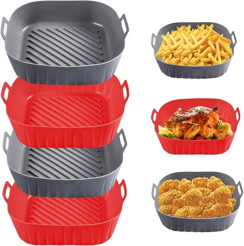Miniatura 9 de Golden Associate Forros cuadrados de silicona para freidora de aire de 6.5 a 7.5 pulgadas, 2 piezas antiadherentes de grado alimenticio, canasta